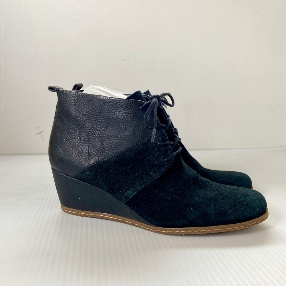 Franco Sarto Albi Black Suede Leather Wedge Heel Ankle Boot Womens 10